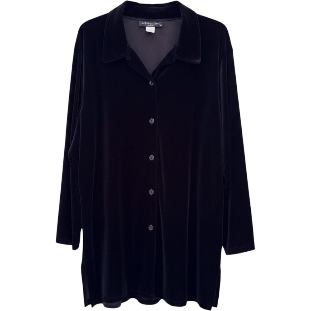 IMPRESSIONS Women 1X Black Velvet Blazer Vintage Made In USA Button Up Jacket